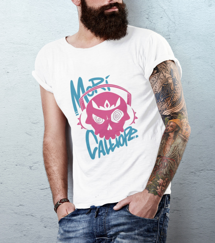 Mori Calliope Pink Skull With Headphones T-Shirt