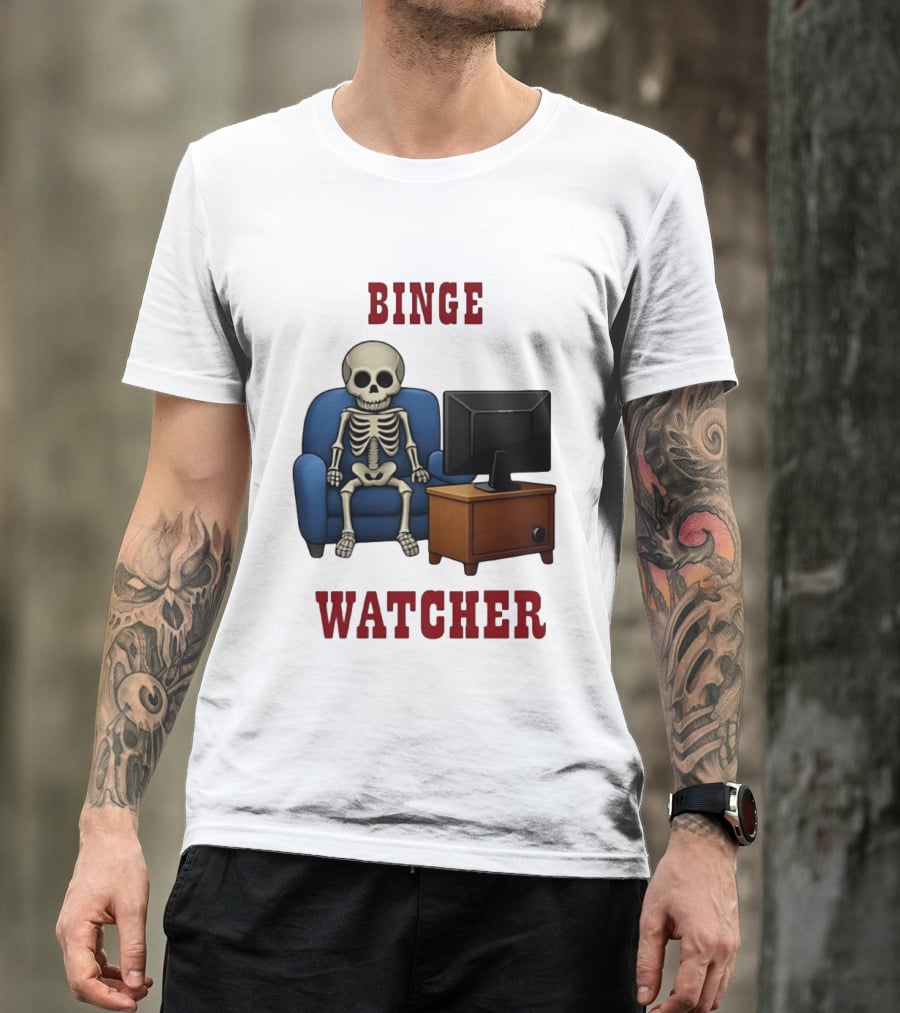 Binge Er Skeleton On Couch With TV T-Shirt