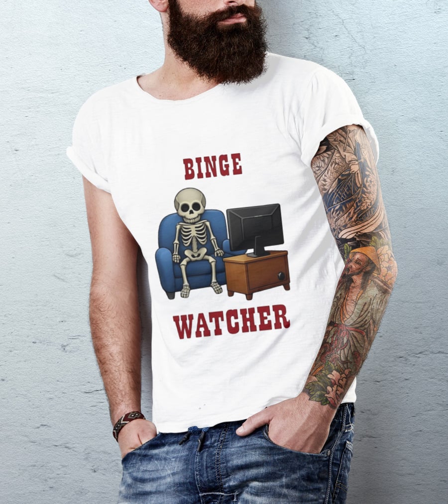 Binge Er Skeleton On Couch With TV T-Shirt