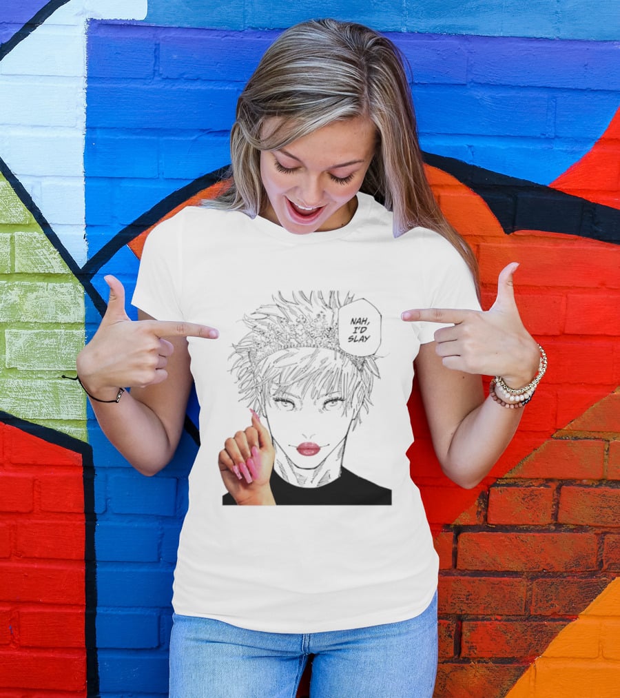 Nah I'd Slay Gojo Manga Character With Pink Lips And Nails T-Shirt