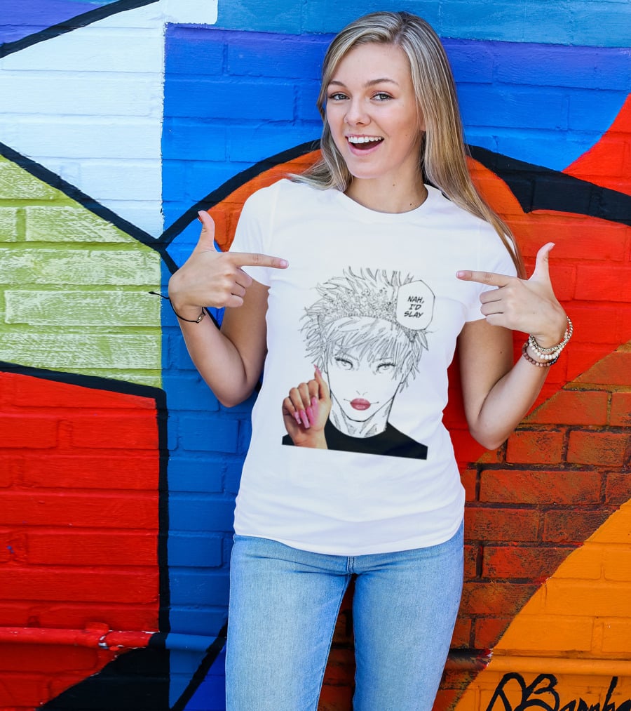 Nah I'd Slay Gojo Manga Character With Pink Lips And Nails T-Shirt