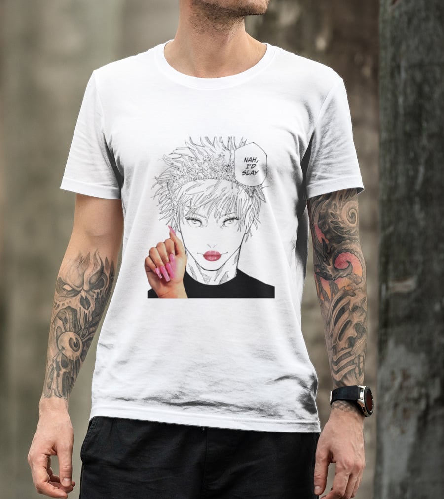 Nah I'd Slay Gojo Manga Character With Pink Lips And Nails T-Shirt