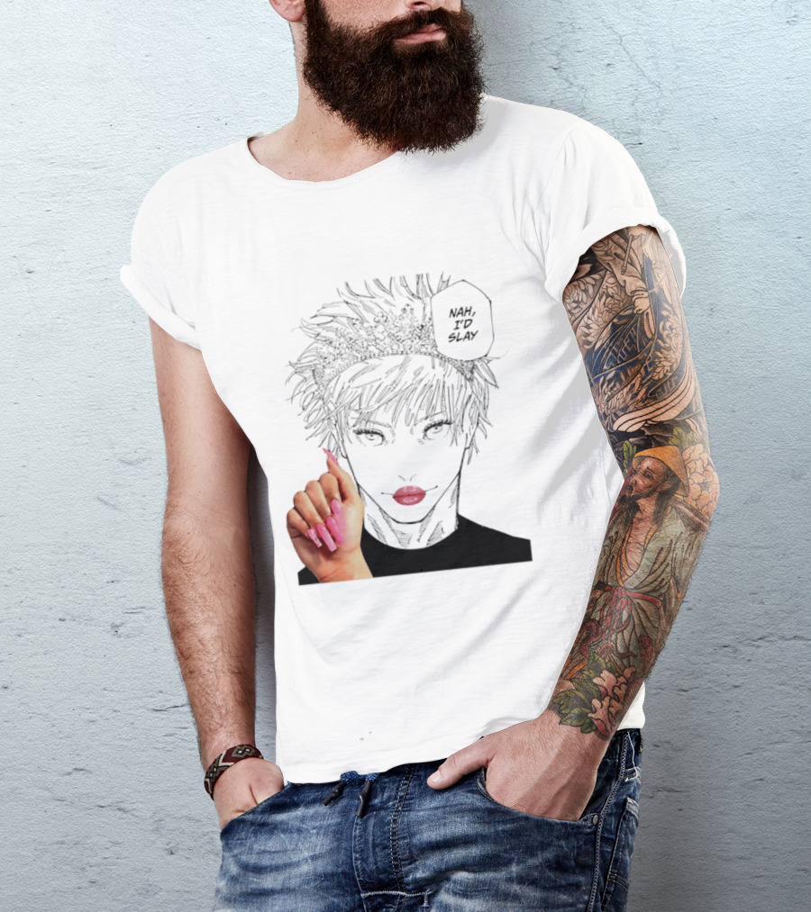 Nah I'd Slay Gojo Manga Character With Pink Lips And Nails T-Shirt