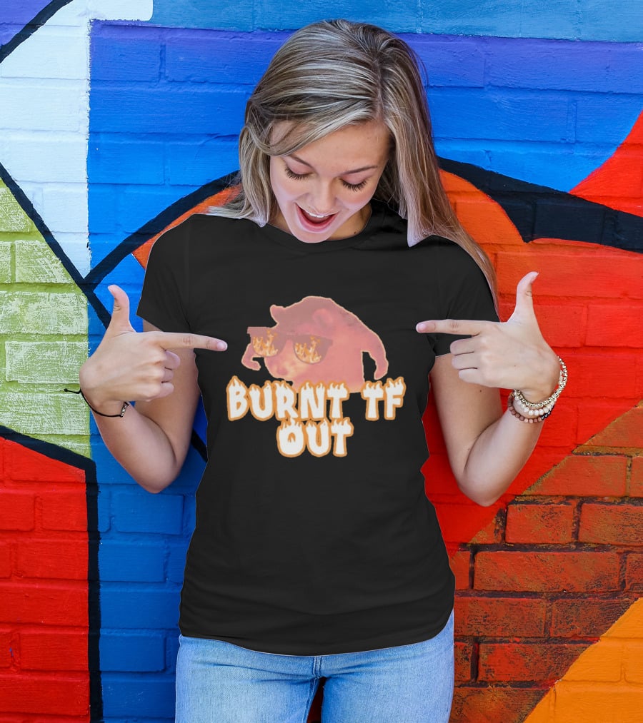 Burnt TF Out Flaming Sunglasses Meme Cat T-Shirt