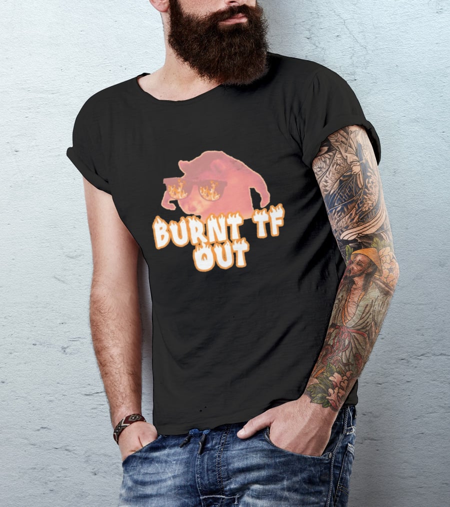 Burnt TF Out Flaming Sunglasses Meme Cat T-Shirt