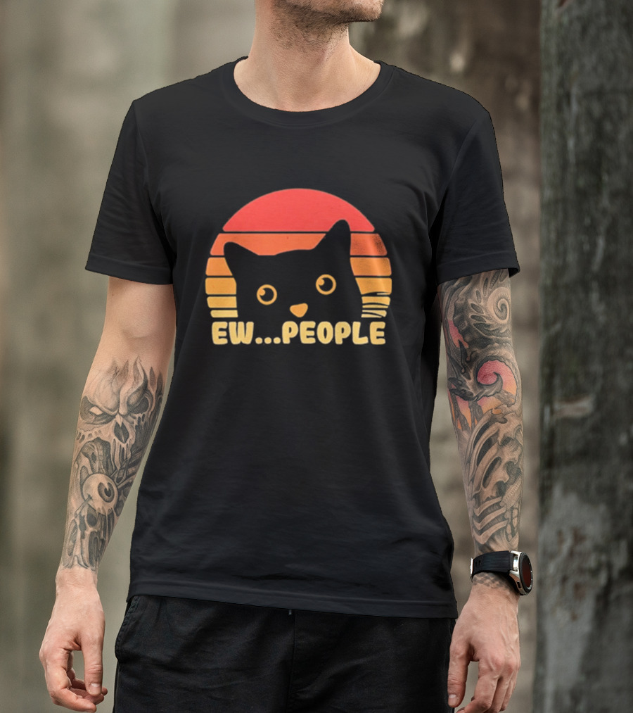 Ew People Judgmental Cat Face Stripes T-Shirt