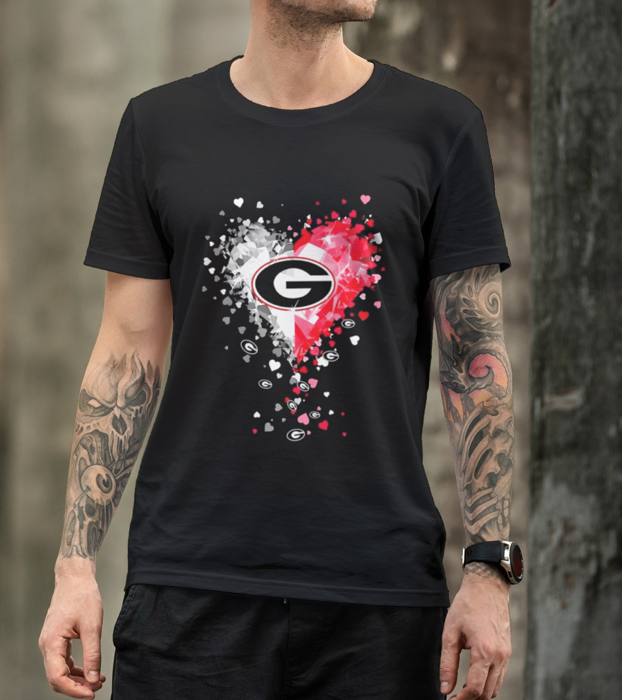 Georgia Bulldogs Heart Shaped Red And White Gemstone T-Shirt