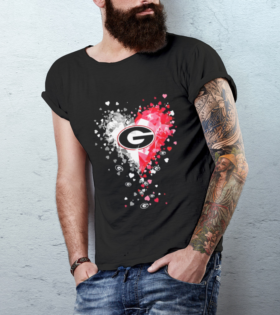 Georgia Bulldogs Heart Shaped Red And White Gemstone T-Shirt