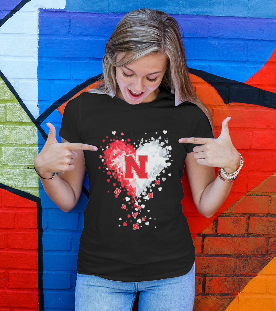 Nebraska Cornhuskers Heart Diamond Red N 2026 NCAA T-Shirt