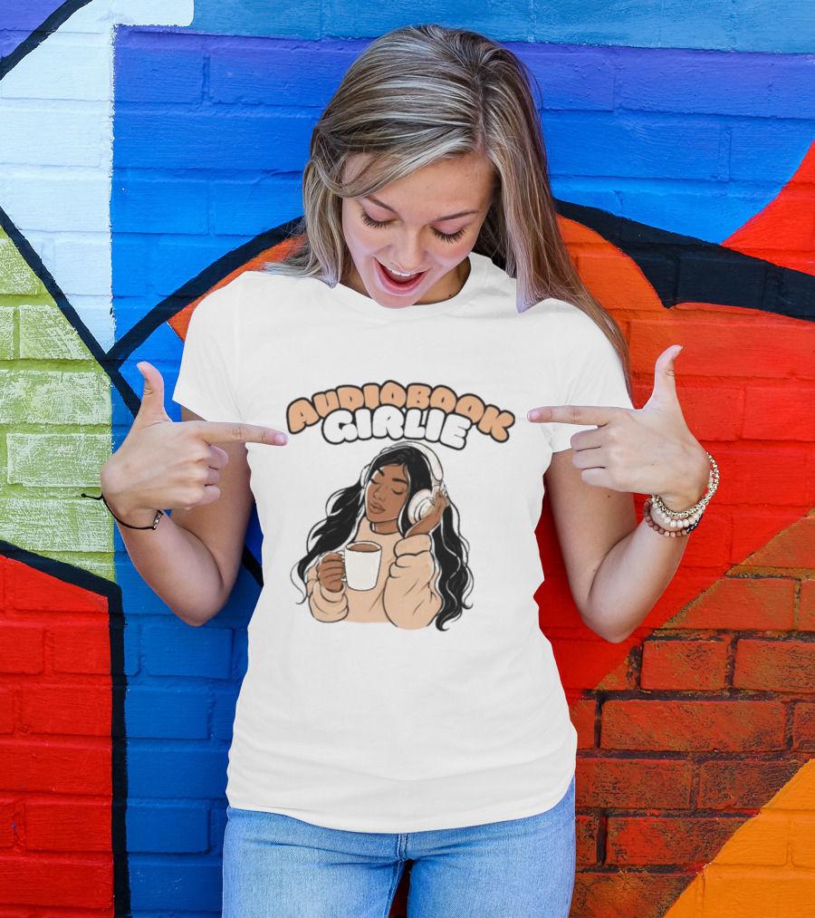 Audiobook Girlie Cozy Listening With Coffee And Headphones T-Shirt