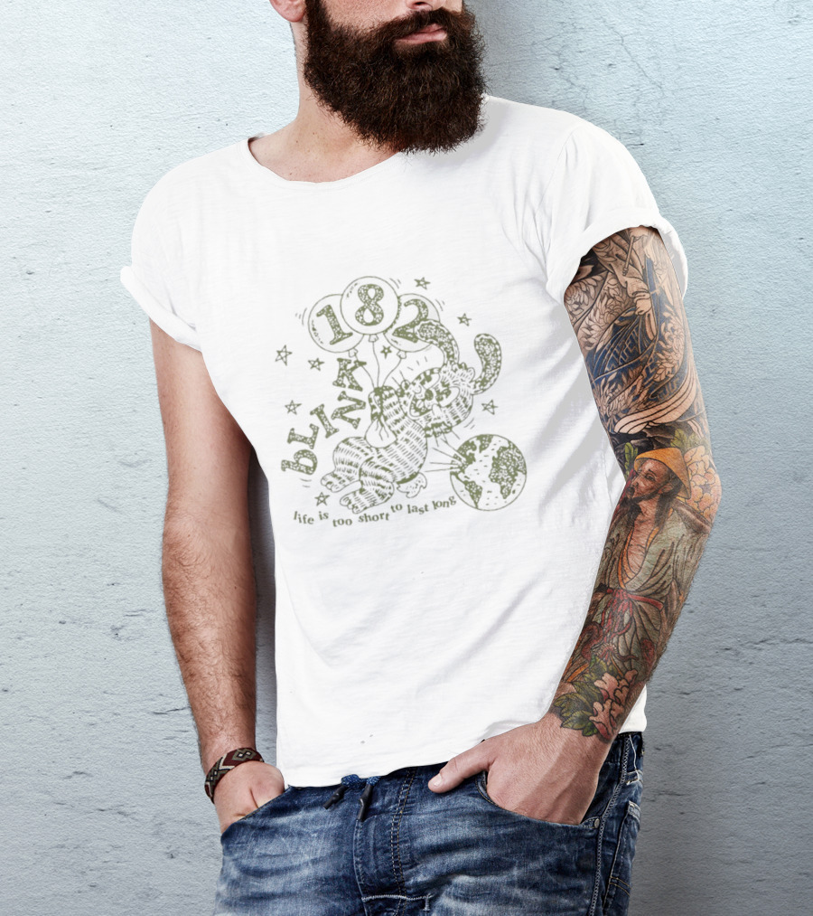 Blink 182 Life Is Too Short To Last Long Cartoon Rabbit And 182 Balloon With Stars T-Shirt