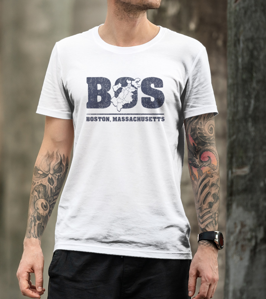 BOS Boston Massachusetts Neighborhoods Map T-Shirt