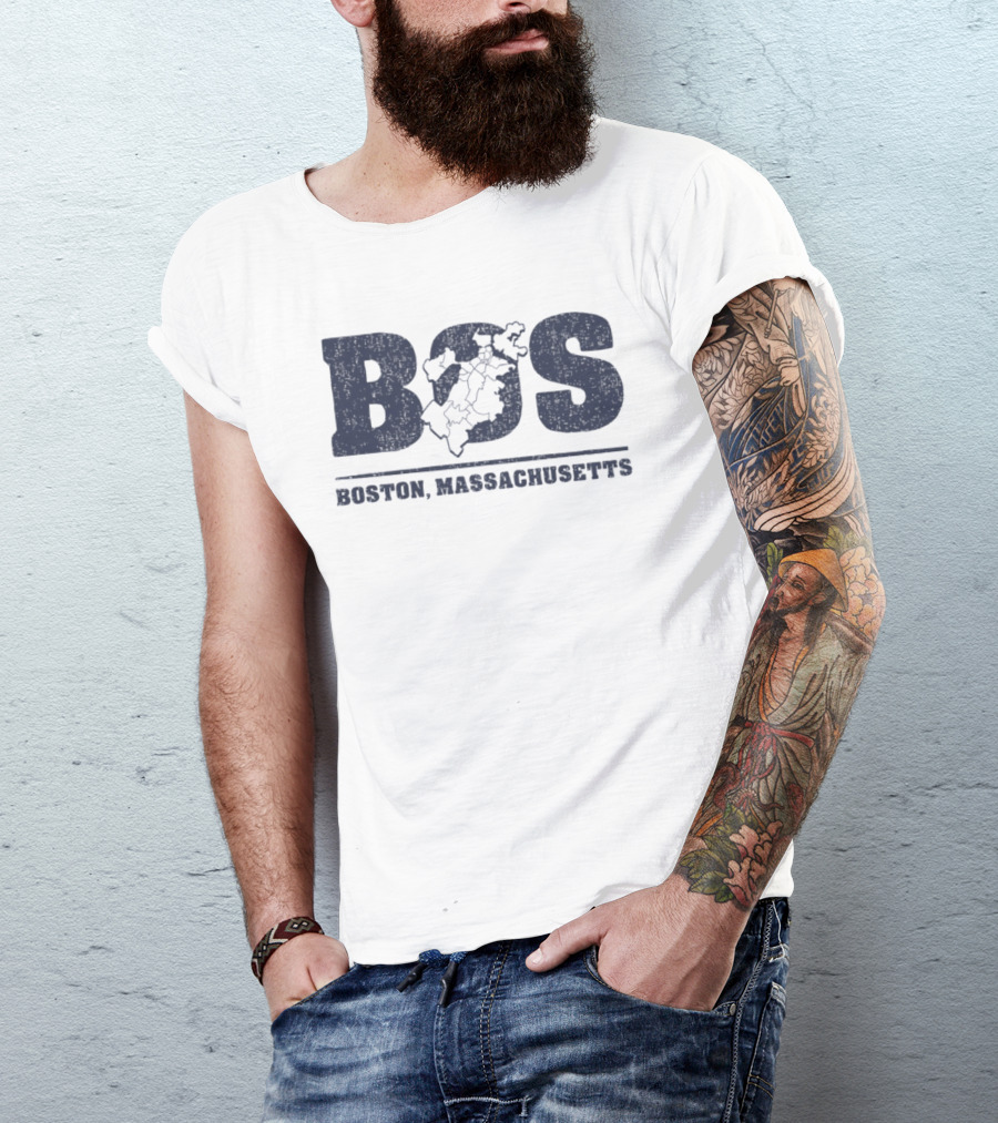 BOS Boston Massachusetts Neighborhoods Map T-Shirt