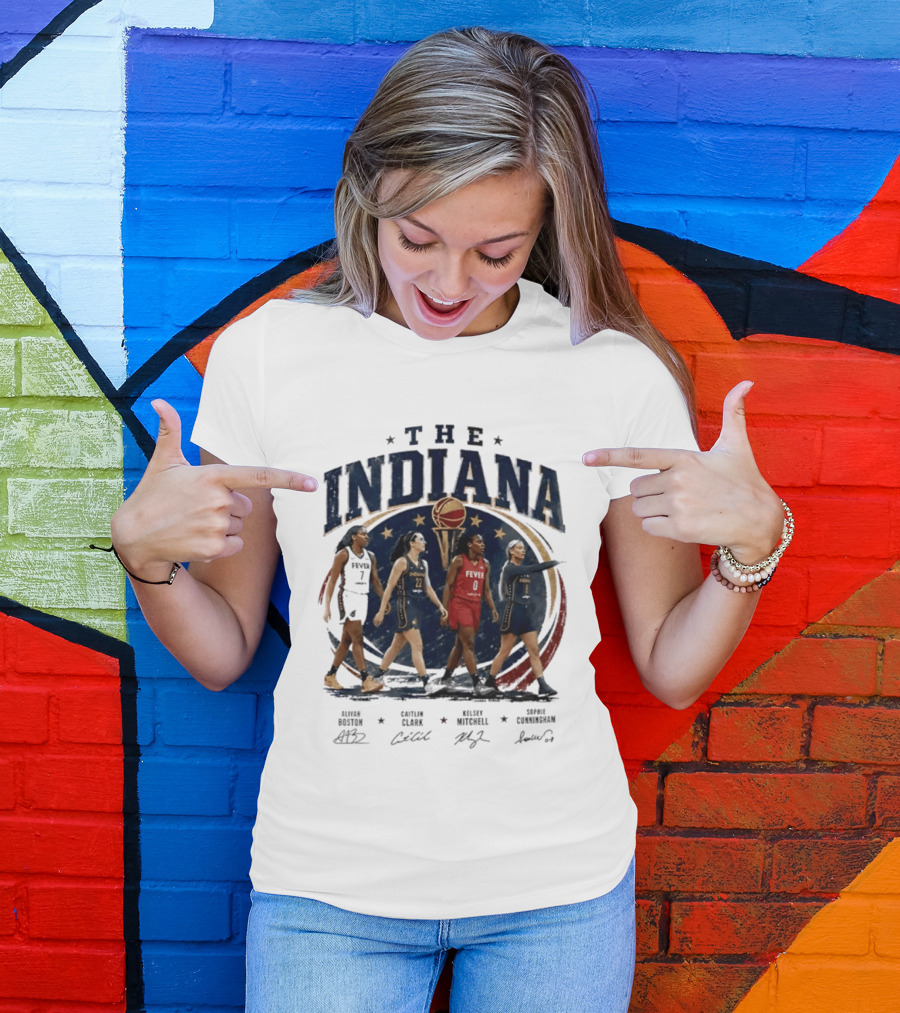 The Indiana Aliyah Boston Caitlin Clark Kelsey Mitchell Sophie Cunningham 2026 Signatures T-Shirt