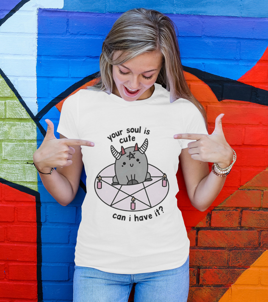Your Soul Is Cute Can I Have It Pentagram Candles Kawaii Demon T-Shirt