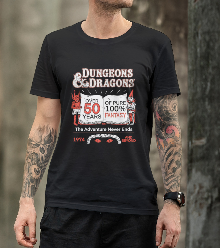 Dungeons And Dragons 50 Years Pure 100 Fantasy 1974 The Adventure Never Ends T-Shirt