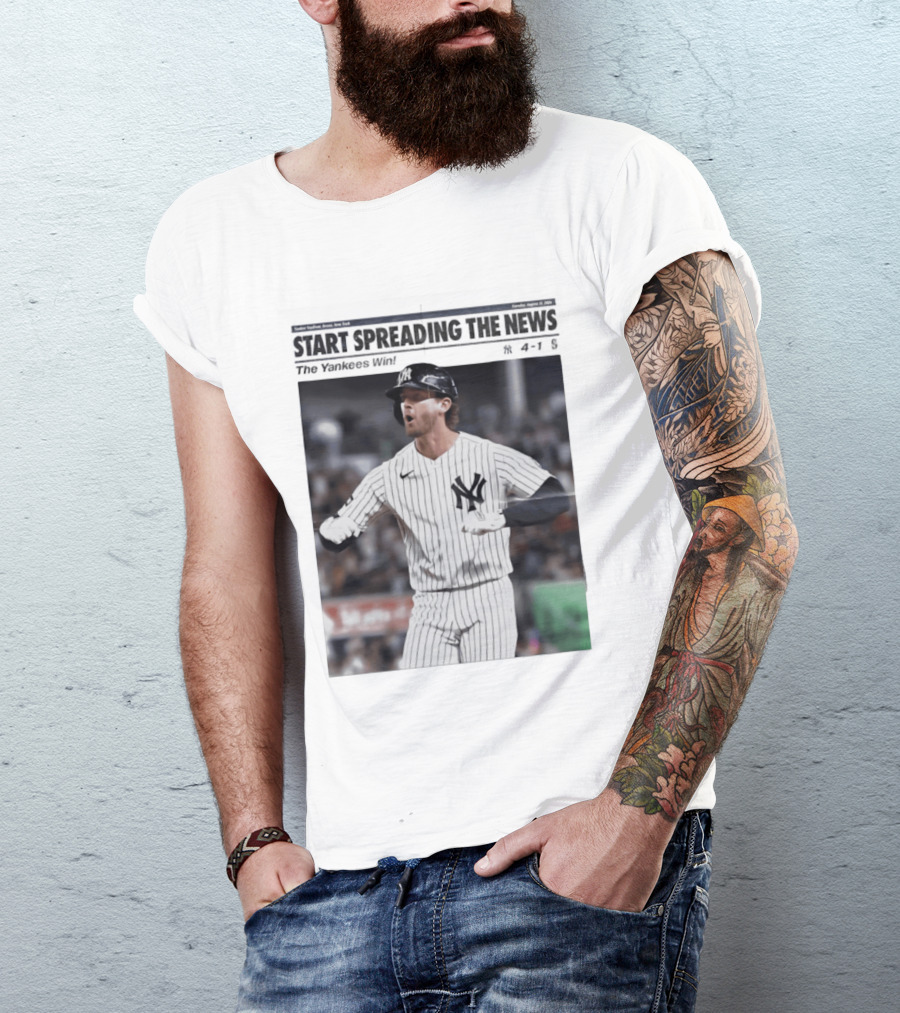 Anthony Volpe New York Yankees Start Spreading The News Pinstripe Jersey Celebration T-Shirt