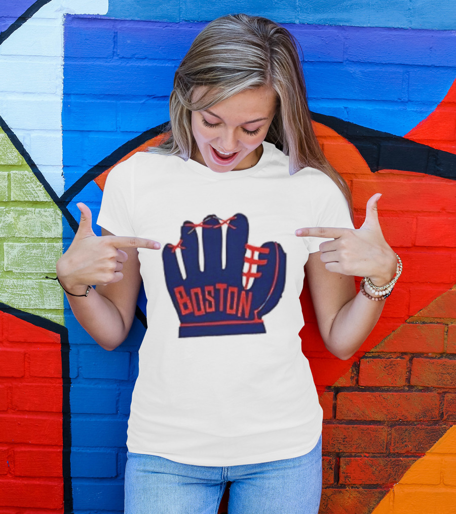 Boston Red Sox MLB Hat And Glove Baseball Club T-Shirt