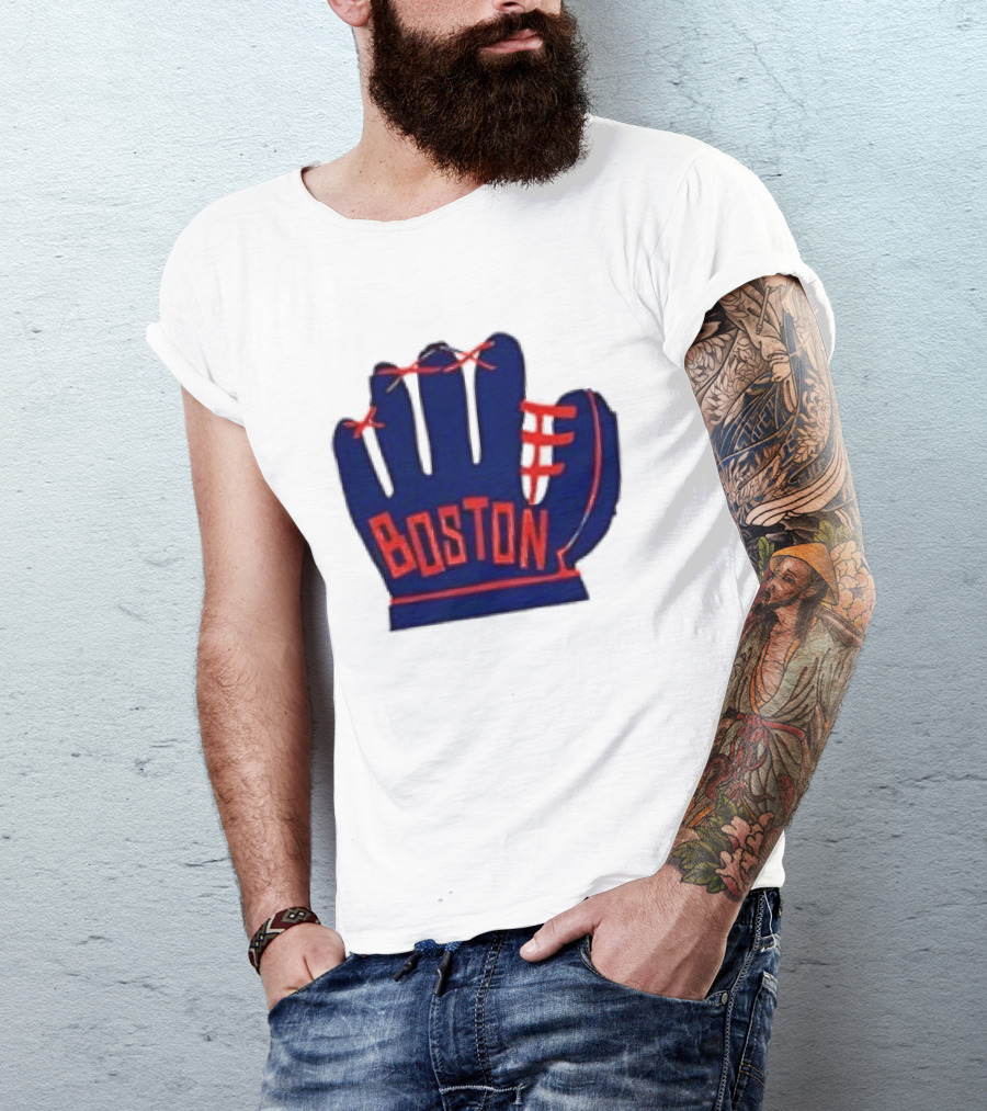 Boston Red Sox MLB Hat And Glove Baseball Club T-Shirt
