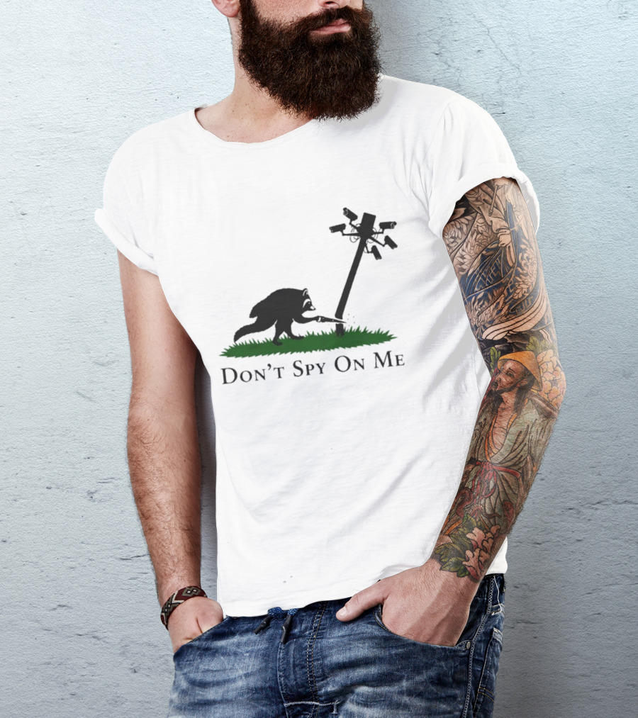 Jimothy Don't Spy On Me Raccoon Cutting Camera Pole T-Shirt