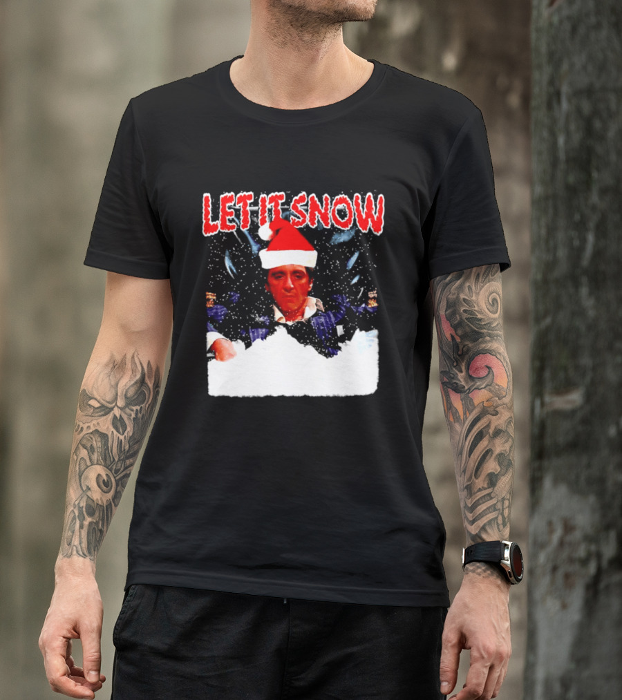 Let It Snow Al Pacino Scarface Tony Montana Snowflakes Santa Hat T-Shirt