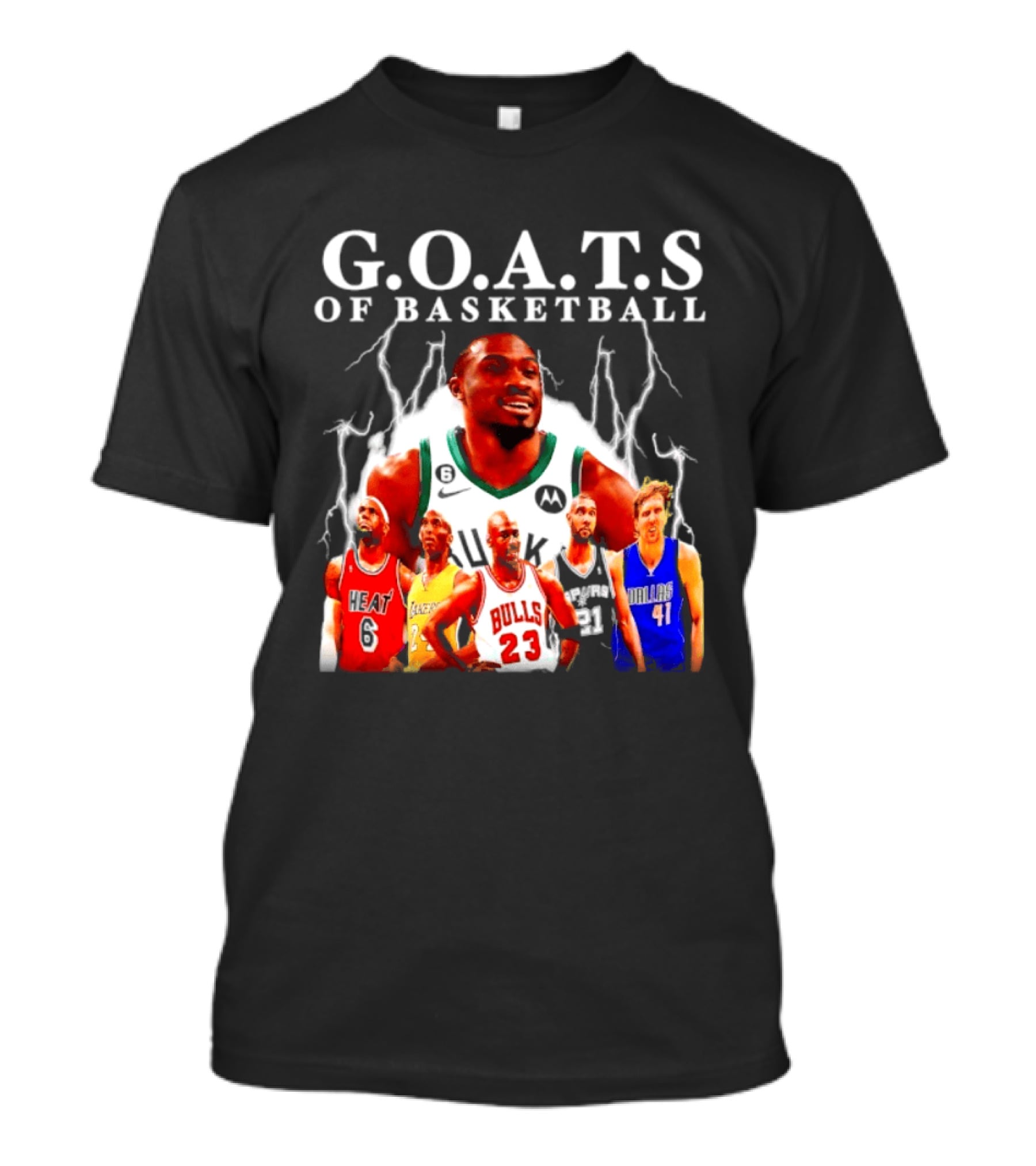 G.O.A.T.S Of Basketball Giannis Antetokounmpo LeBron James Kobe Bryant Michael Jordan Tim Duncan Dirk Nowitzki T-Shirt