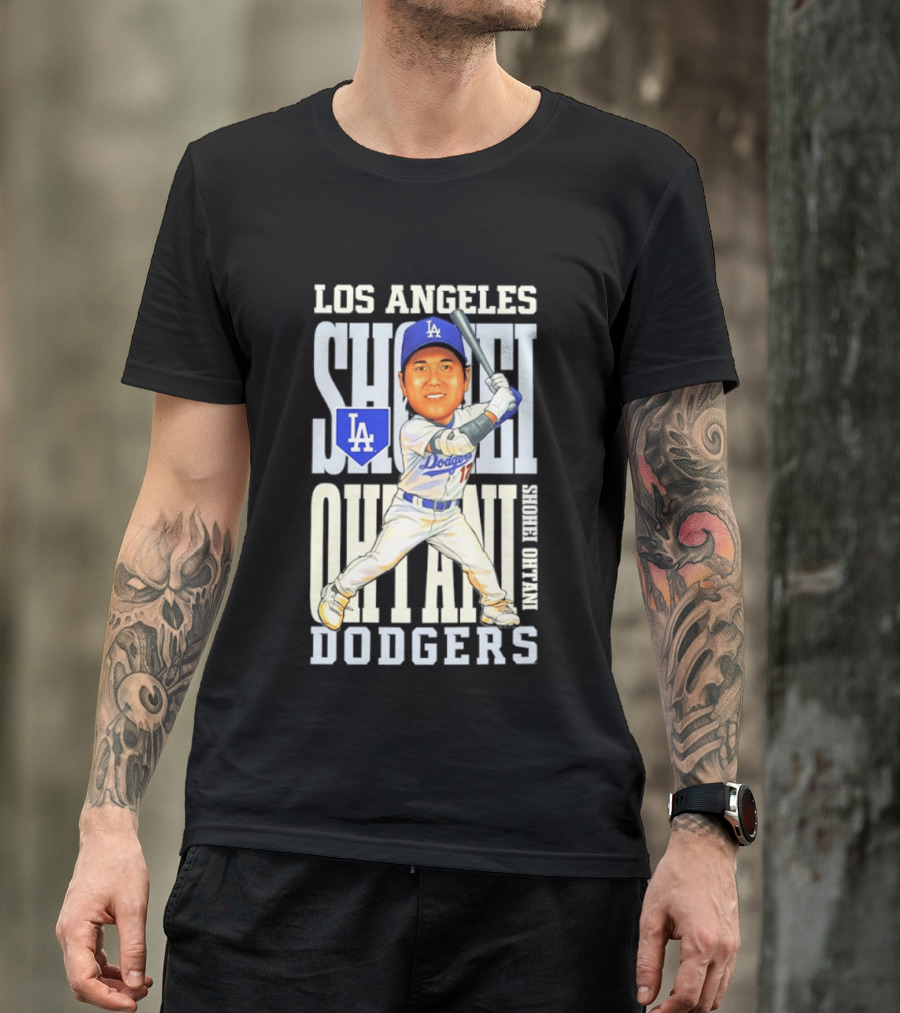 Los Angeles Dodgers Shohei Ohtani Caricature Dodgers Baseball T-Shirt