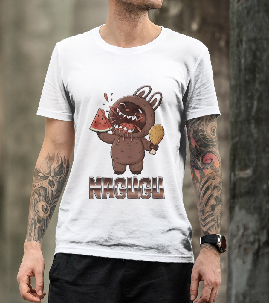 Nagugu Eating Watermelon And Chicken Cartoon T-Shirt