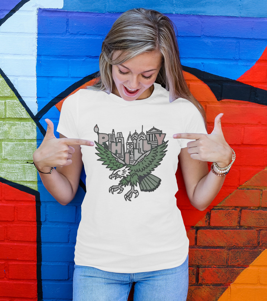 Philly Skyline Green Eagle Wings Cityscape T-Shirt