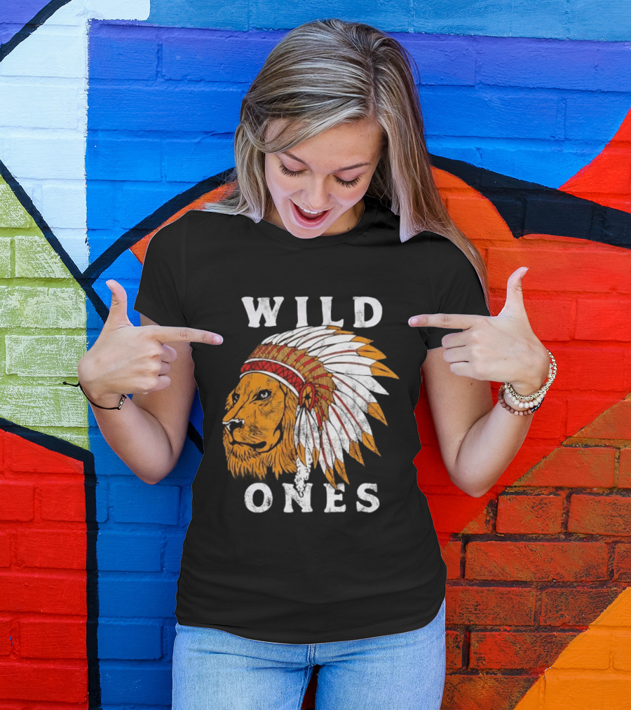 Wild Ones Lion Native American Headdress T-Shirt