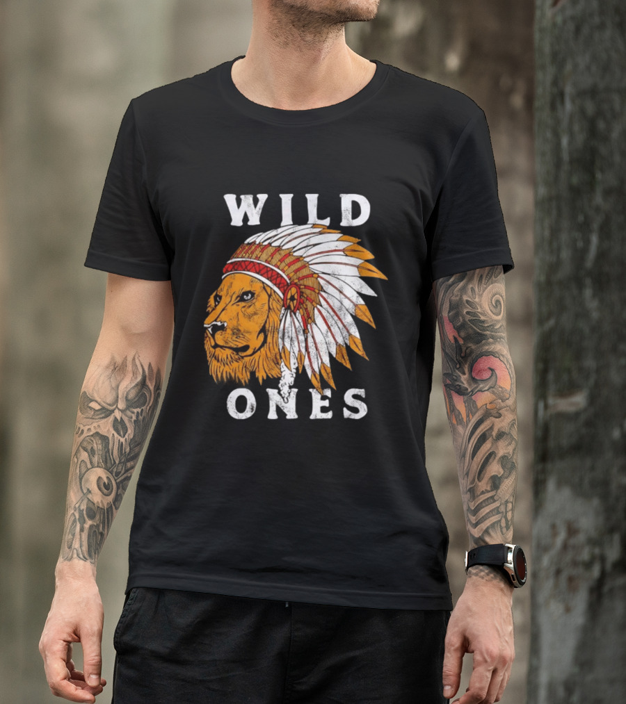 Wild Ones Lion Native American Headdress T-Shirt