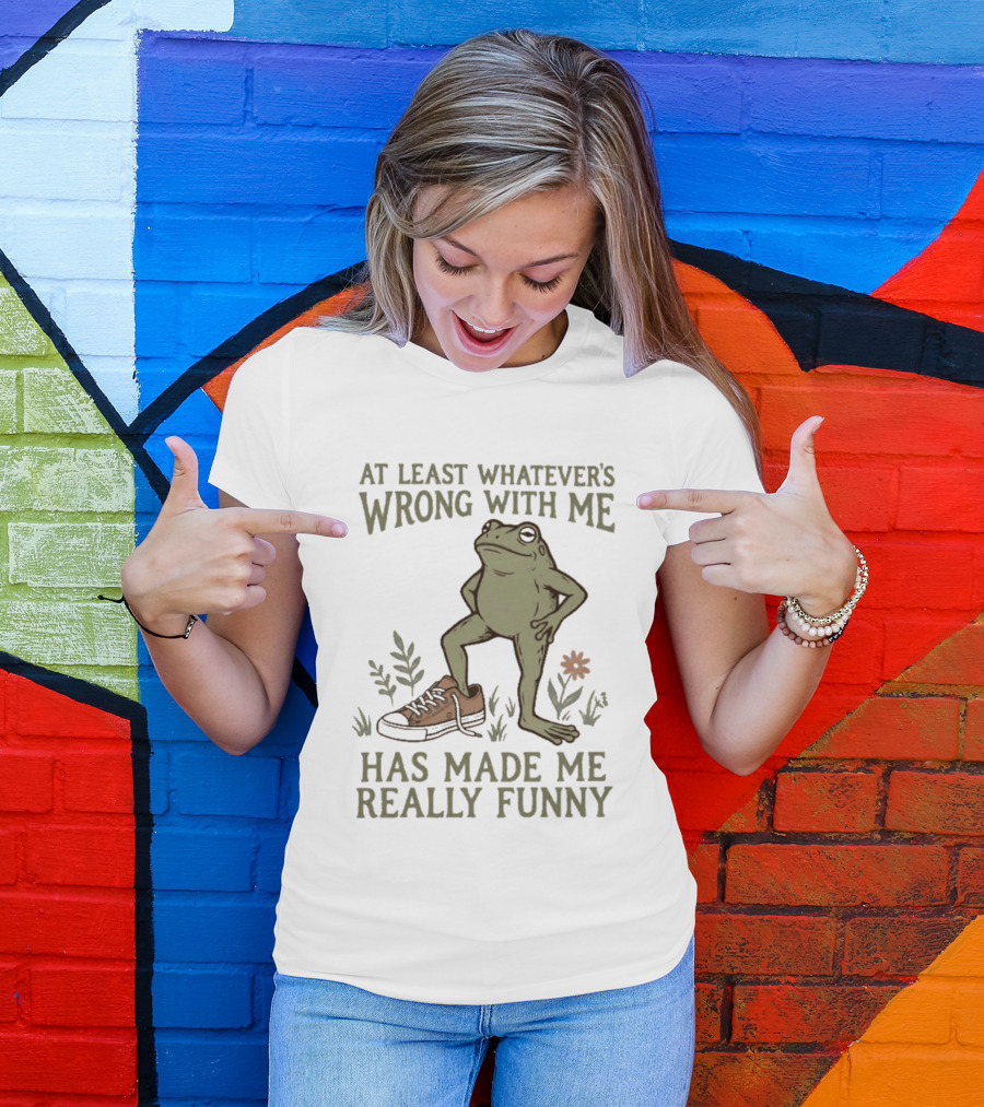 At Least Whatever's Wrong With Me Has Made Me Really Funny Frog With Sneaker And Flowers T-Shirt
