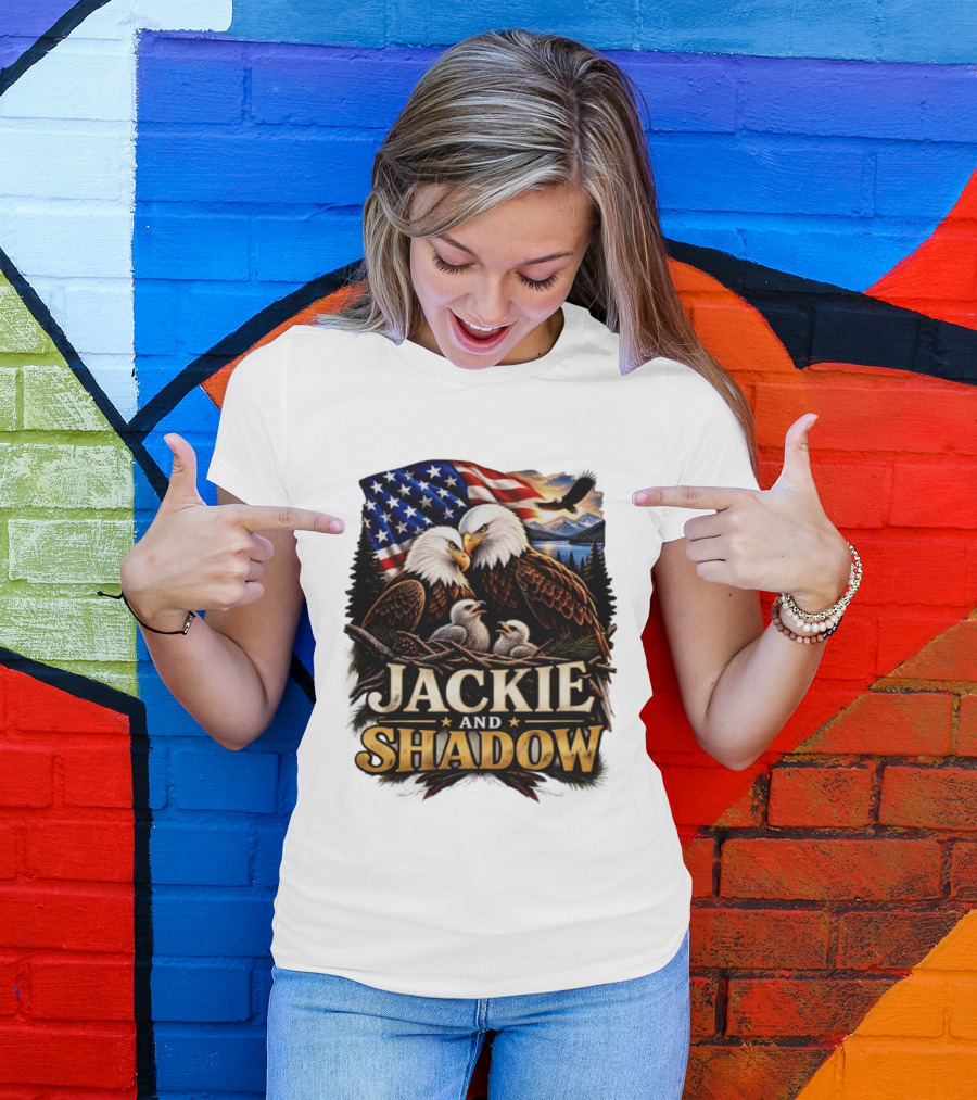 Jackie And Shadow Bald Eagles With American Flag T-Shirt
