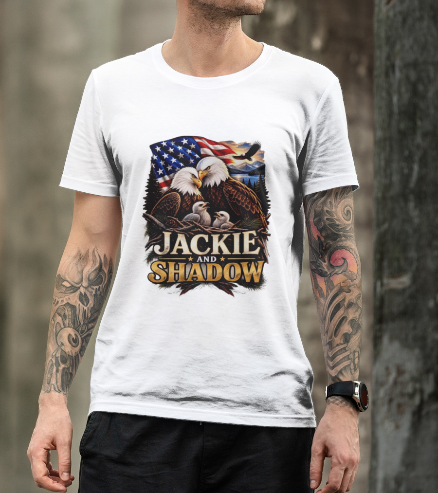 Jackie And Shadow Bald Eagles With American Flag T-Shirt