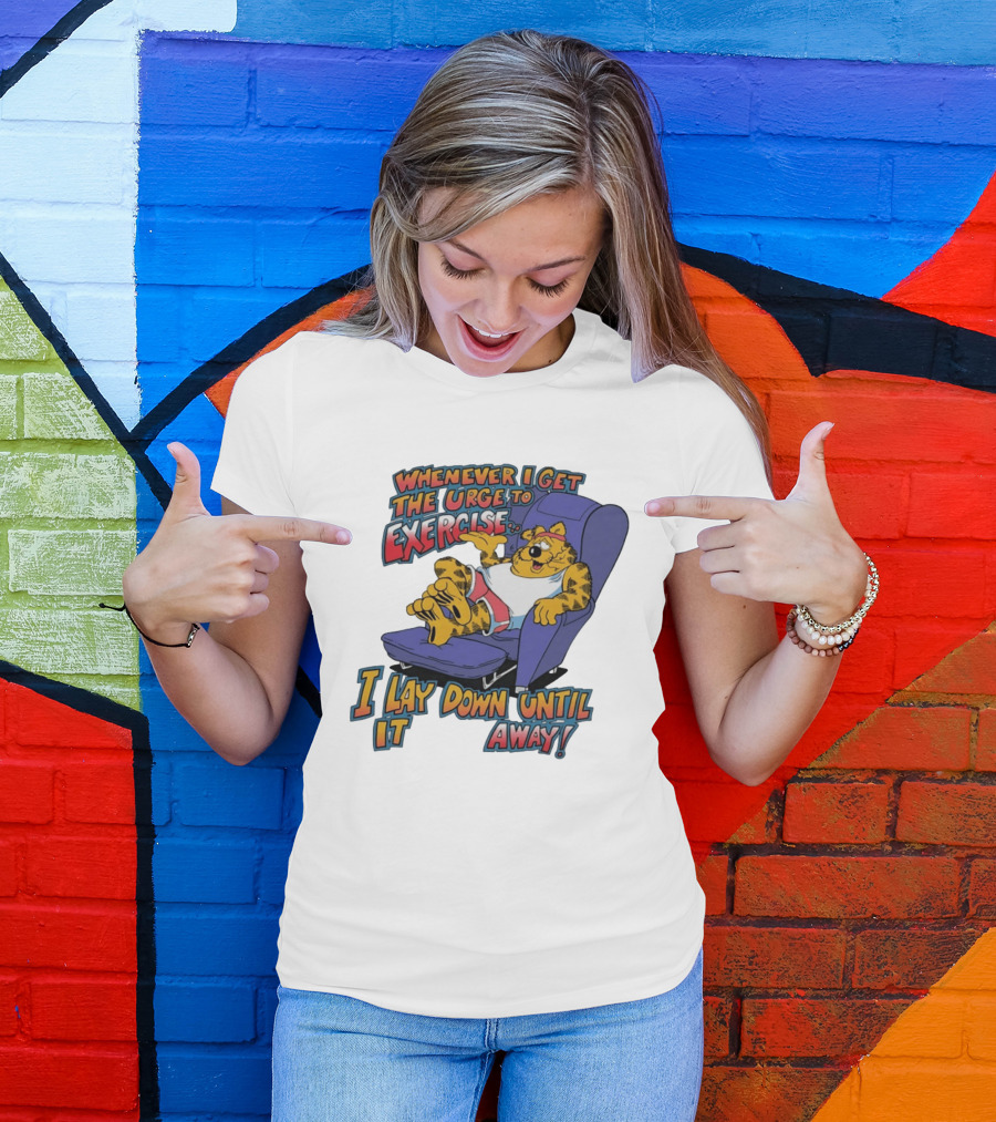 Whenever I Get The Urge To Exercise Cartoon Cat Lounging Until It Goes Away T-Shirt