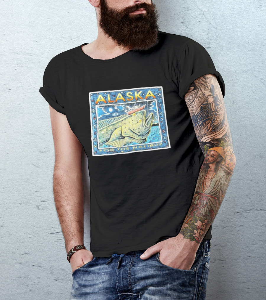 Alaska For The Halibut Fishing Adventure Under Moonlit Sky T-Shirt
