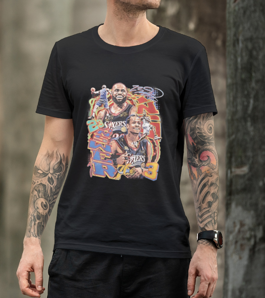 Allen Iverson LeBron James 23 Sixers NBA 76ers 3 Basketball Legends T-Shirt
