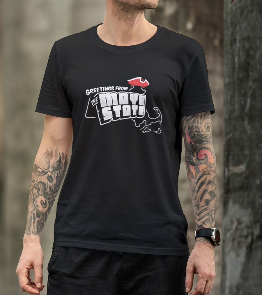 Greetings From The Maye State New England Outline Red Shape T-Shirt