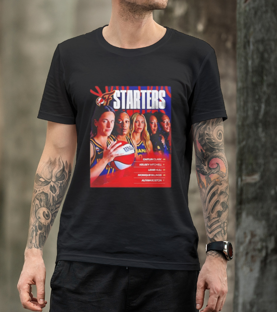Indiana Fever Basketball Starters Caitlin Clark Kelsey Mitchell Lexie Hull Monique Billings Aliyah Boston T-Shirt