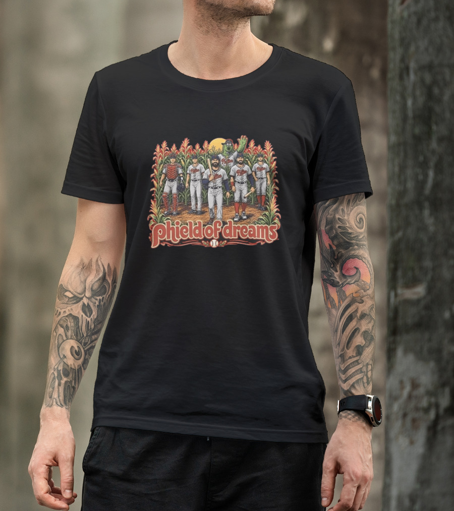 Phillies Phield Of Dreams Baseball Players And Mascot In Cornfield T-Shirt