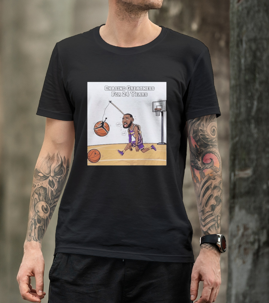 Chasing Greatness For 24 Years Basketball Cartoon With Hoop And Ball T-Shirt