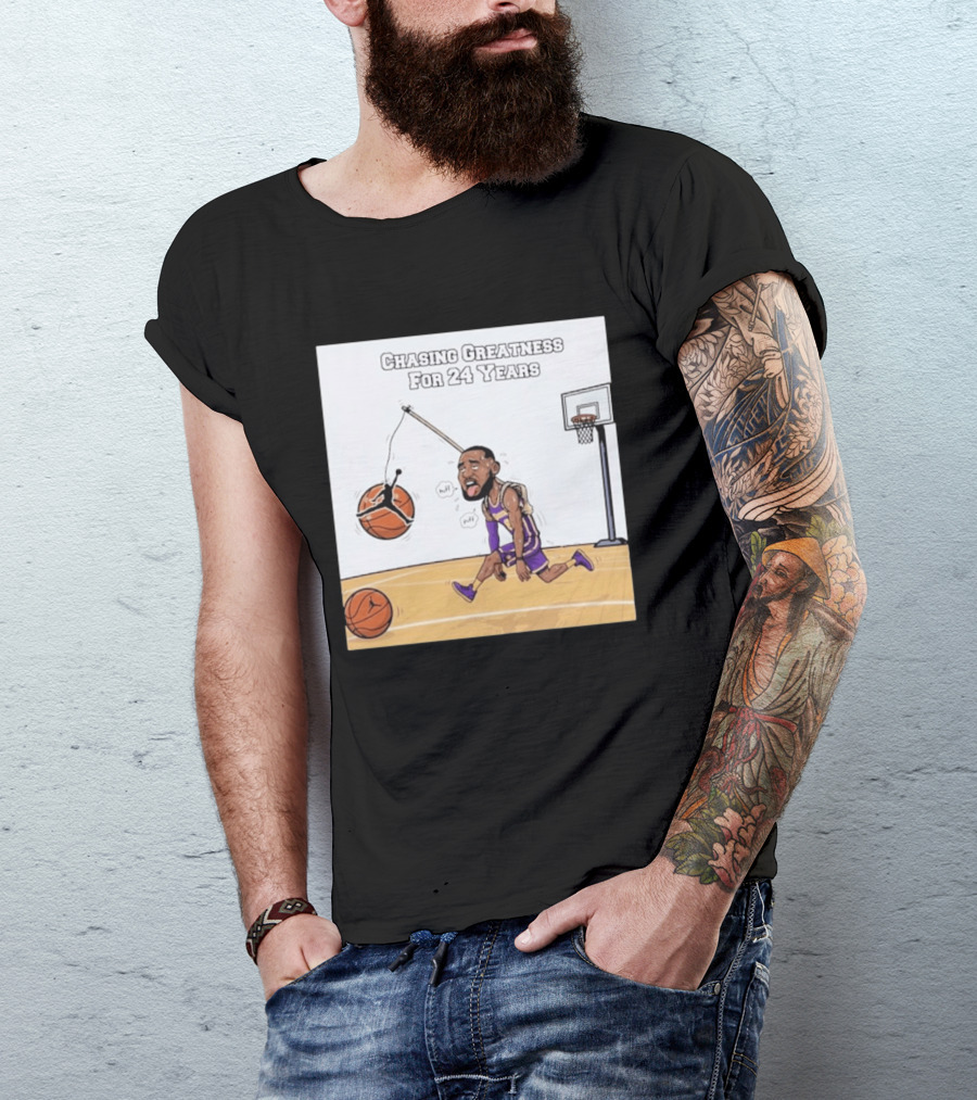 Chasing Greatness For 24 Years Basketball Cartoon With Hoop And Ball T-Shirt