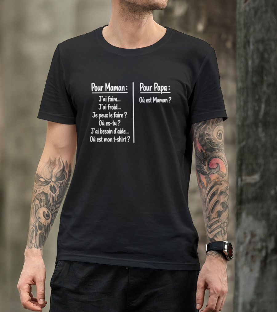 Pour Maman Papa J'ai Faim Froid Parenting Humor Où Est Maman Comparison T-Shirt
