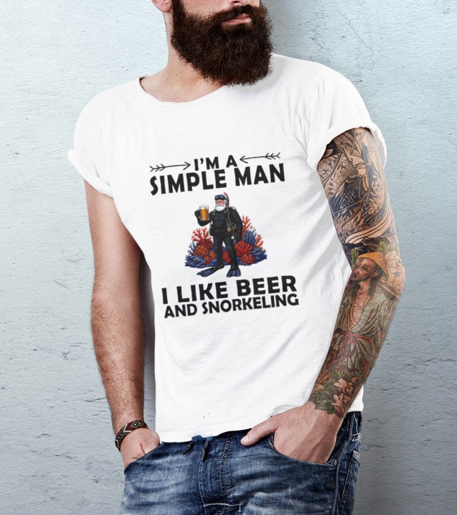 I'm A Simple Man I Like Beer And Snorkeling Diver Holding With Coral T-Shirt