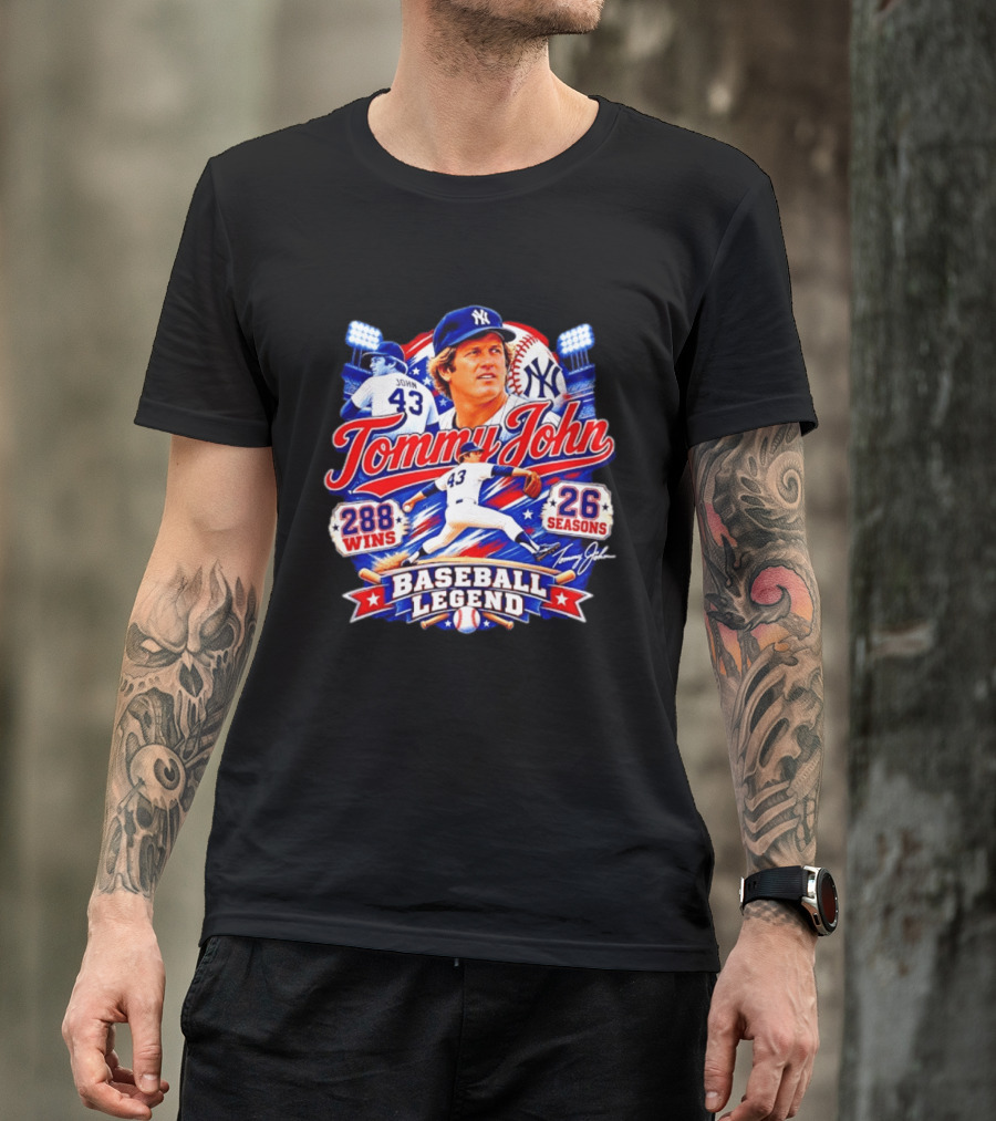 Tommy John 43 NY Yankees Baseball Legend 288 Wins 26 Seasons T-Shirt