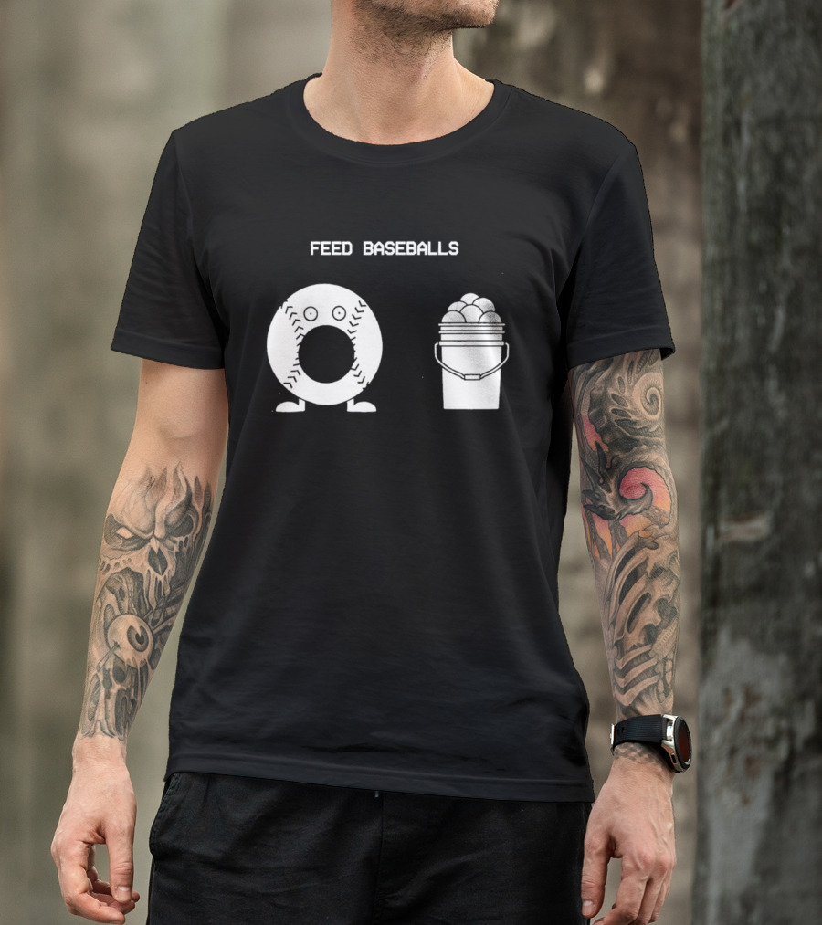 Feed Baseballs Funny Donut Character With Baseball Bucket T-Shirt