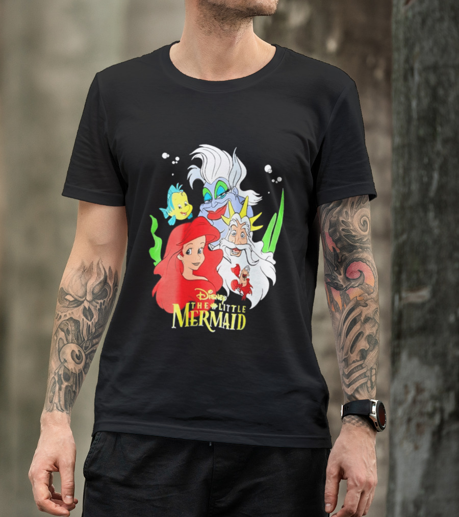 Disney The Little Mermaid Ariel Ursula King Triton Flounder Characters T-Shirt