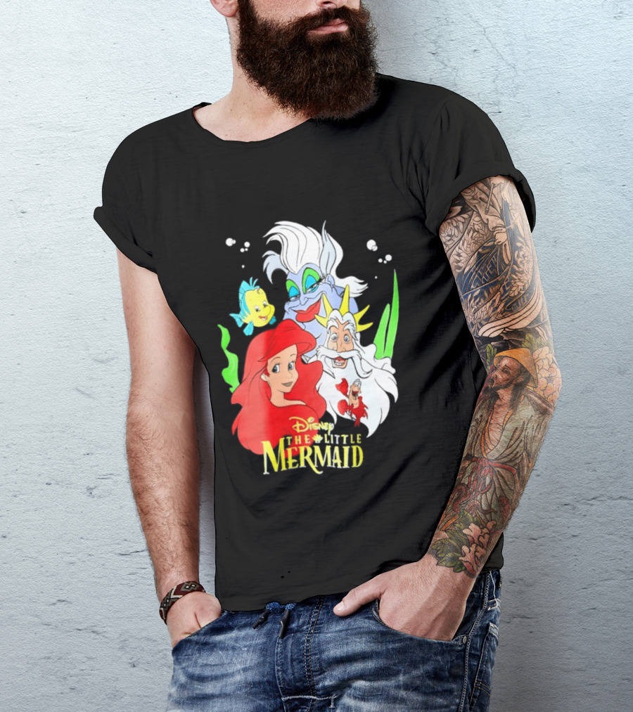 Disney The Little Mermaid Ariel Ursula King Triton Flounder Characters T-Shirt