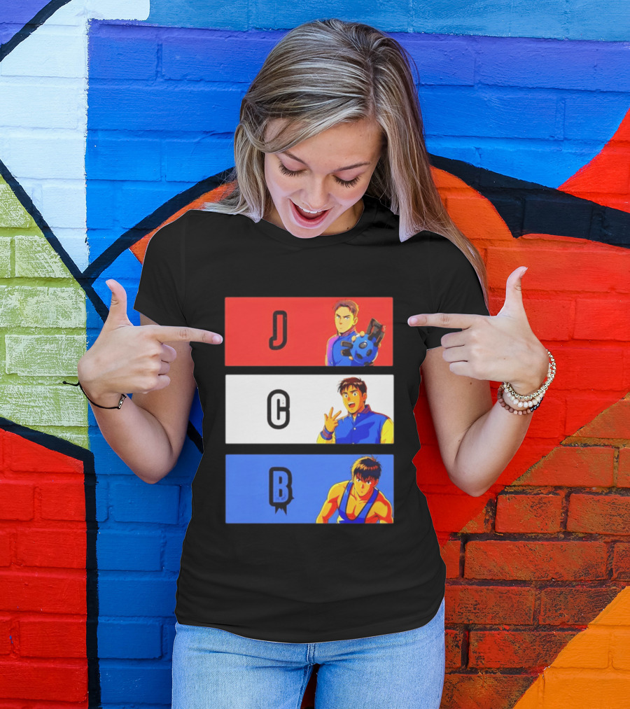 JCB Anime Characters Red White Blue Panels T-Shirt