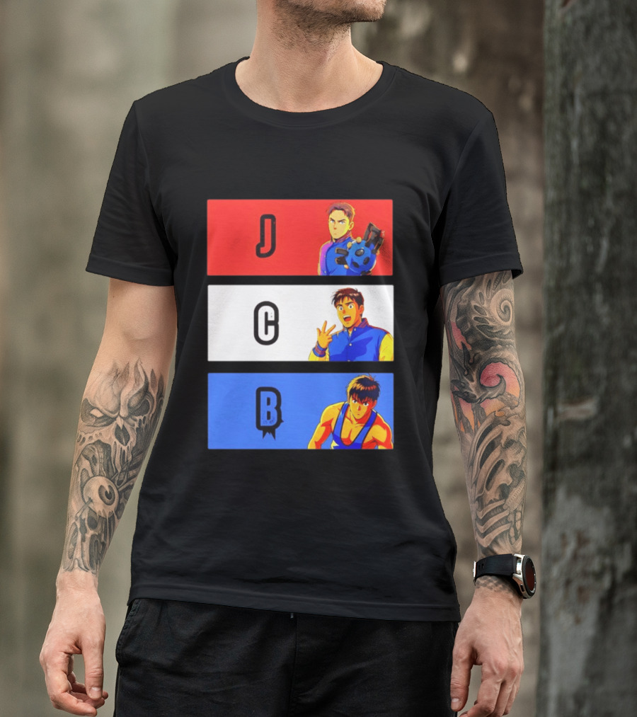 JCB Anime Characters Red White Blue Panels T-Shirt